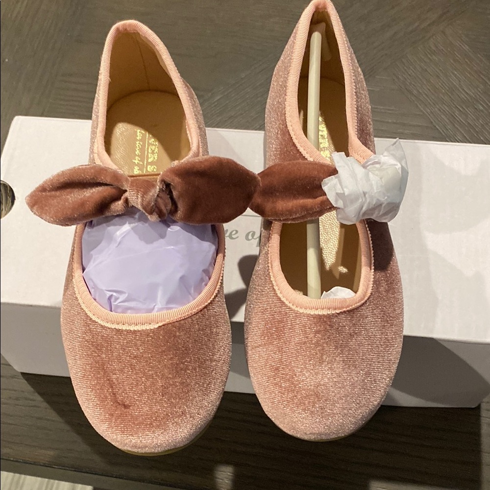 Velvet Pink Kids Shoes with Bow